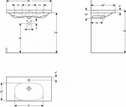 Раковина 90 см Geberit (Keramag) Acanto 500.623.01.8, белый