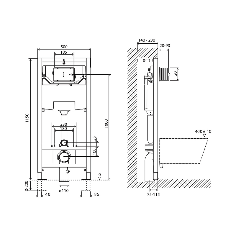 Инсталляция для подвесного унитаза BelBagno BB001-120/BB014-SR-BIANCO с белой клавишей смыва