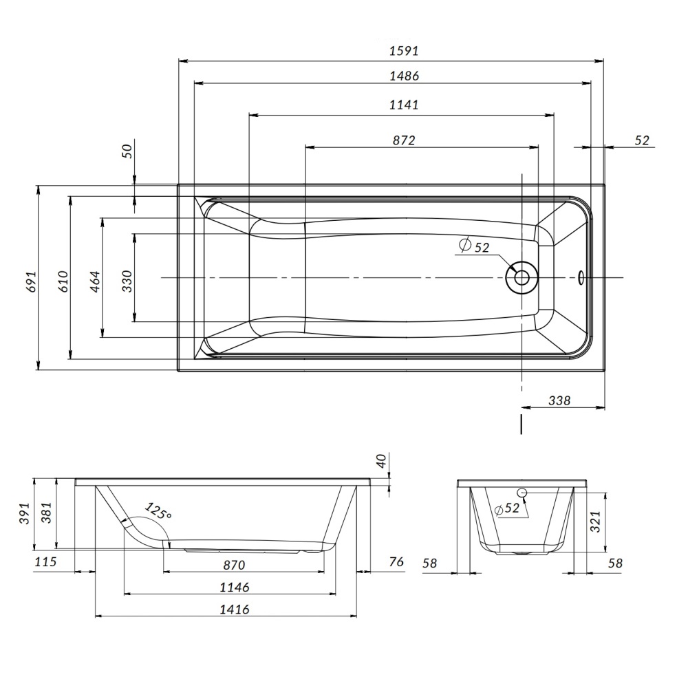 Каркас для ванны Am.Pm Gem W90A-160-070W-R 154 см