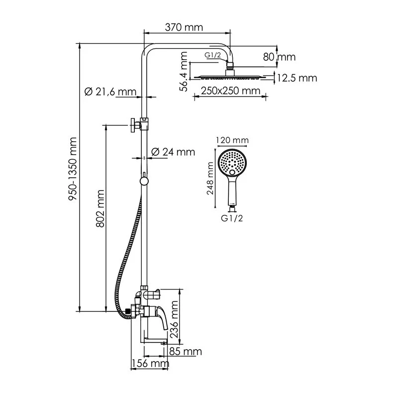 Душевая система WasserKRAFT серия A A171.256.207.PG золото