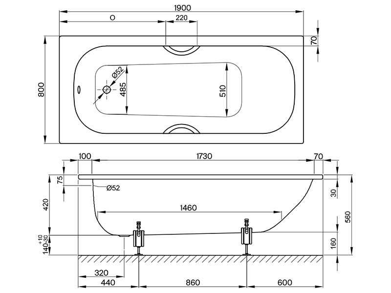 Стальная ванна Bette Form 190x80 см 2951-000 PLUS AD, белый