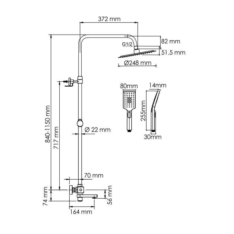 Душевая система Wasserkraft A199.259.201.BG Thermo, золото матовое