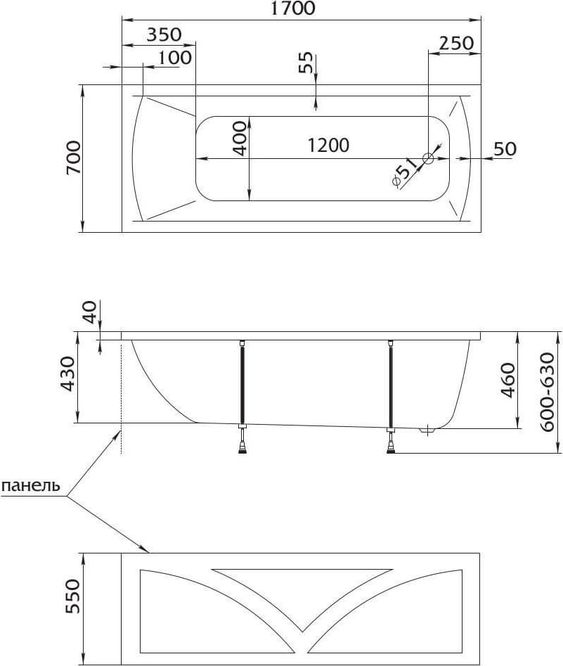 Акриловая ванна Creto Modalia 170x70 см 9-17070, белый