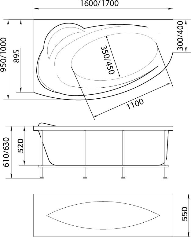 Акриловая ванна 1MarKa Julianna 160x95 R 01дж1695п, белая