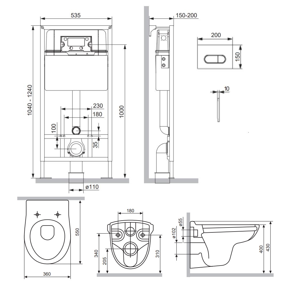 Комплект унитаза с инсталляцией Damixa Willow DX15.IS30251.1700 с сиденьем микролифт, клавишей смыва белый