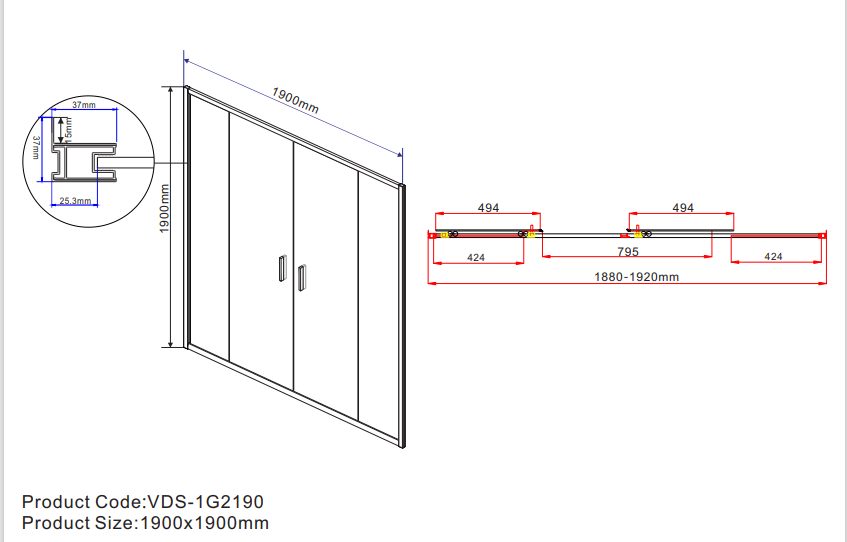 Душевая дверь Vincea Garda VDS-1G2190CH, стекло шиншилла, хром