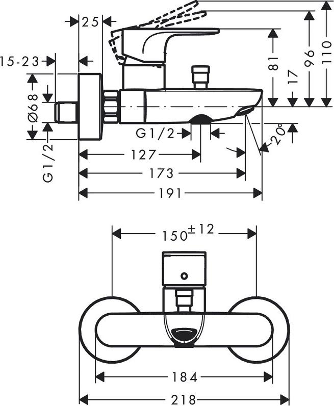 Смеситель для ванны c душем Hansgrohe Rebris S 72443000, хром