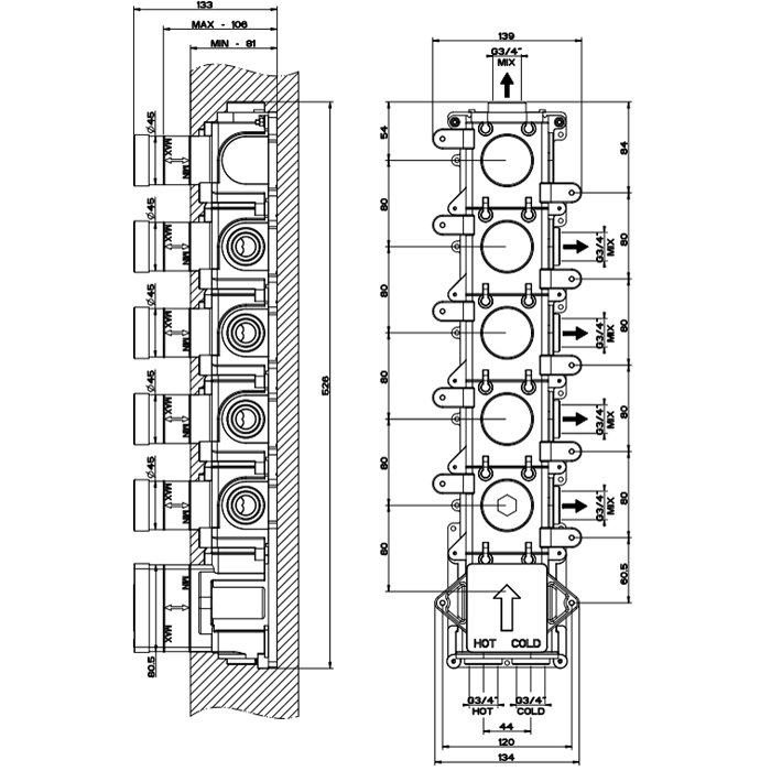 Скрытая часть для термостатического смесителя Gessi 43109#031, черный