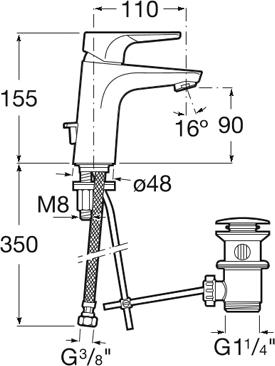 Смеситель для раковины Roca Atlas 5A3090C00, с донным клапаном (coldstart)