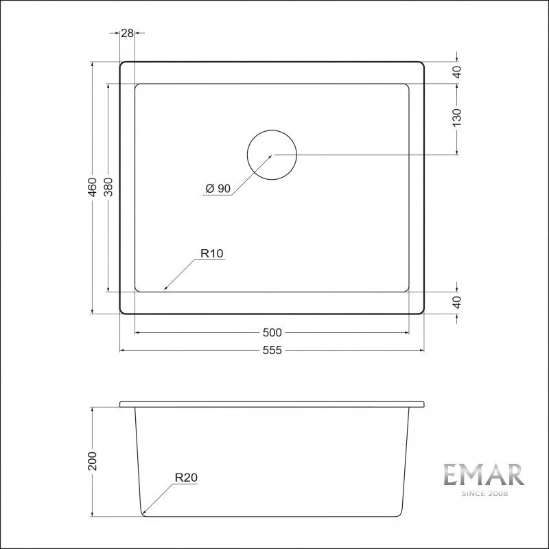 Кухонная мойка Emar Quartz EMQ-1555.P Алмаз серый