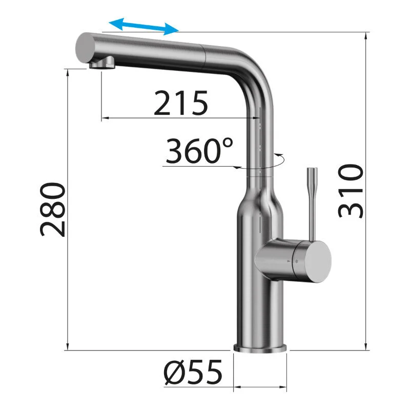 Смеситель для кухни Elghansa Stainless Steel 56A1926-Steel серый