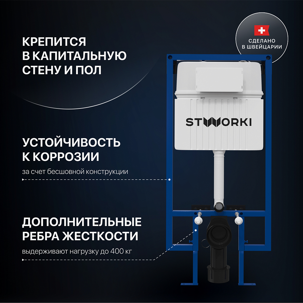 Система инсталляции для унитазов STWORKI 510162 с кнопкой смыва 500471 черной матовой