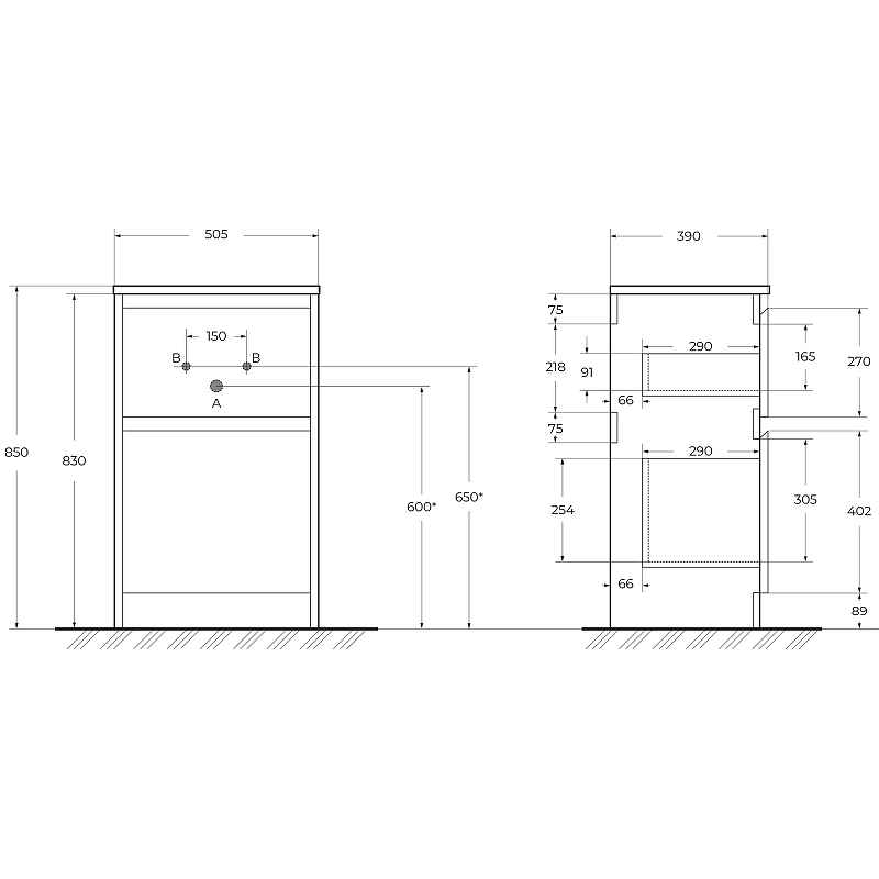 Тумба под раковину BelBagno KRAFT39-500/390-2C-PIA-BO 50 см, Bianco Opaco