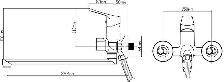 Смеситель для ванны с душем BOOU B8290-18F, хром