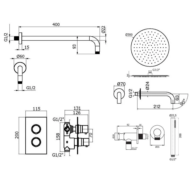 Душевая система Plumberia Selection Ixo KITXOT19QNO60KING черный