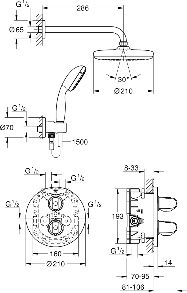 Душевой комплект Grohe Grohtherm 1000 34614001 с внутренней частью