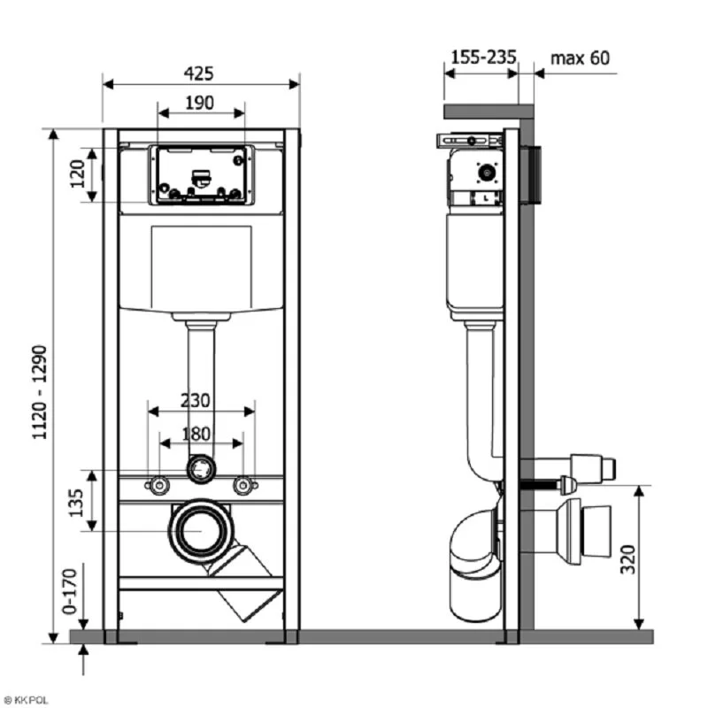 Инсталляция для подвесного унитаза KKPol Standard, ZSP/M425/0/K