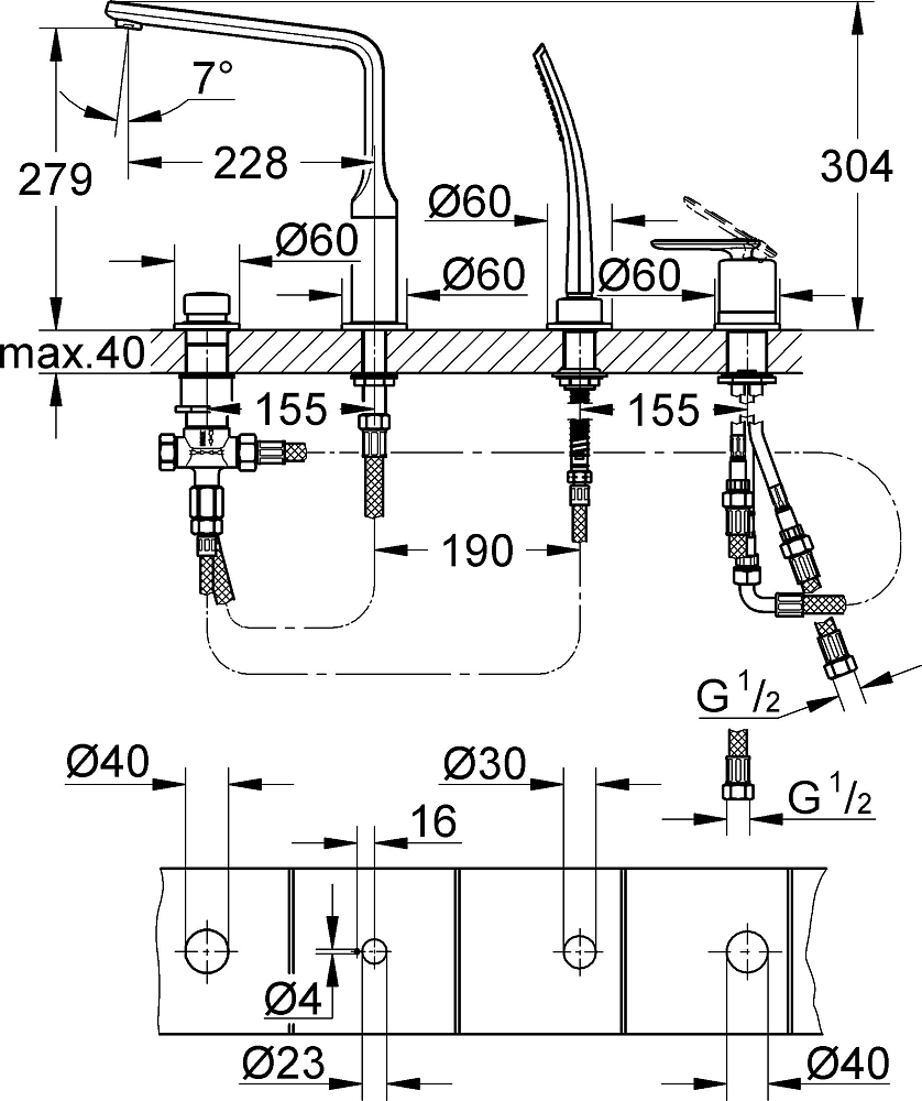 Смеситель для ванны Grohe Veris 19373000