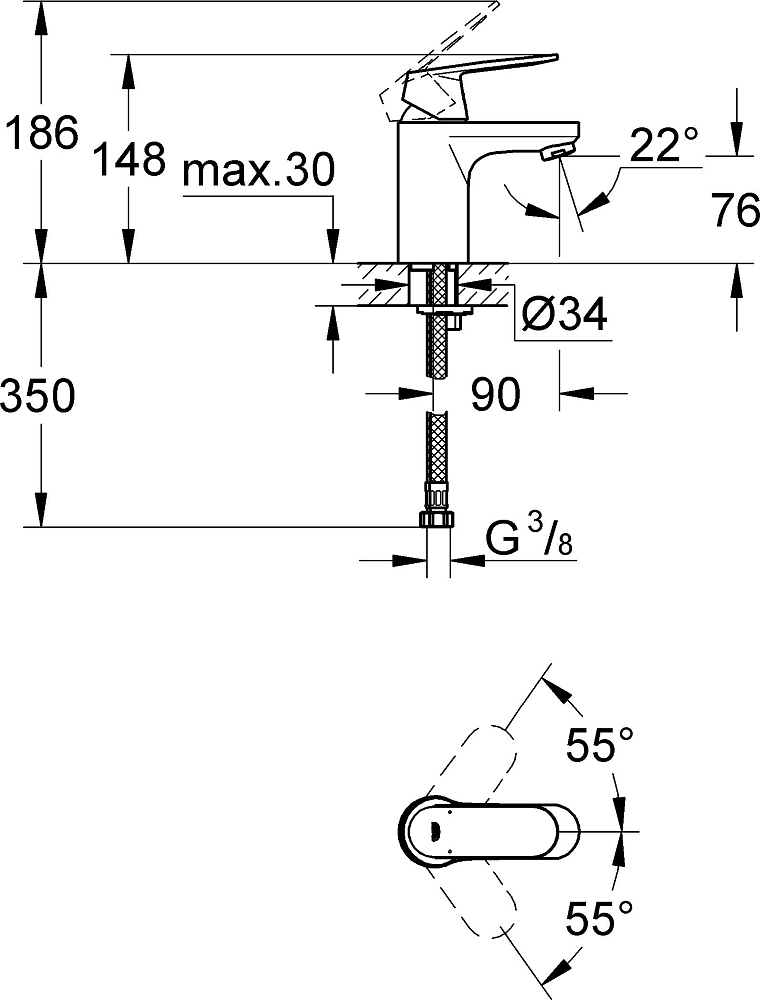 Смеситель Grohe Eurosmart Cosmopolitan 32824000 для раковины