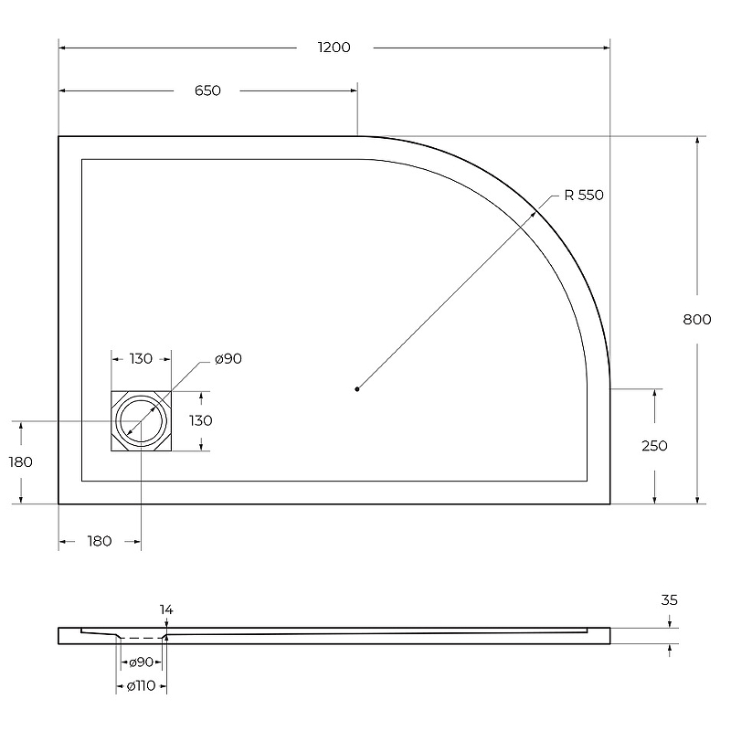 Душевой поддон из искусственного камня BelBagno TRAY-MR-UNO-RH-120/80-550-35-W-R-CR 120x80 правый, белый