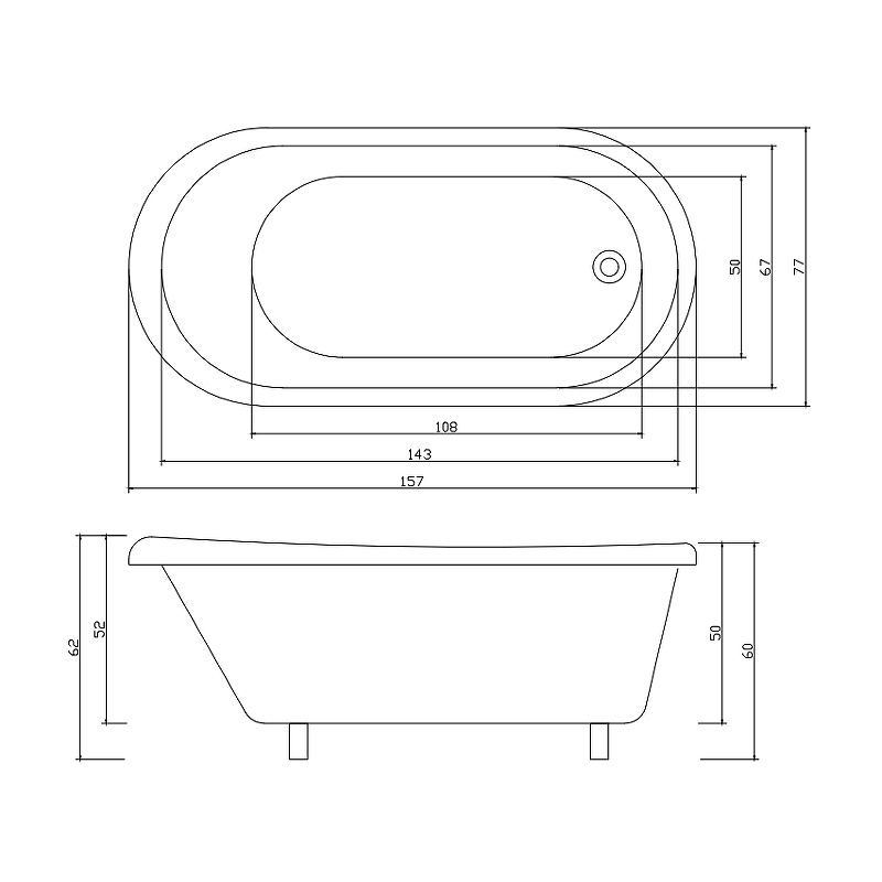 Акриловая ванна Cerutti SPA Classic 157x74 CT9323 без гидромассажа