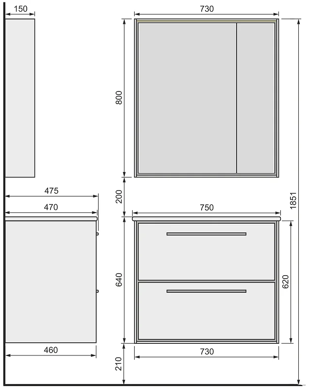 Тумба под раковину Raval Frame Fra.01.75/P/DT коричневый