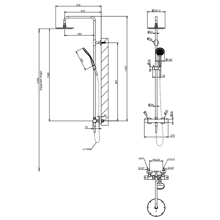 Душевая система Gessi Emporio shower 35181#299 черный