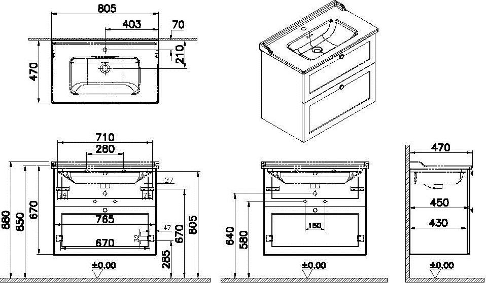 Тумба с раковиной Vitra Root Classic 80 68874, темно-синий матовый