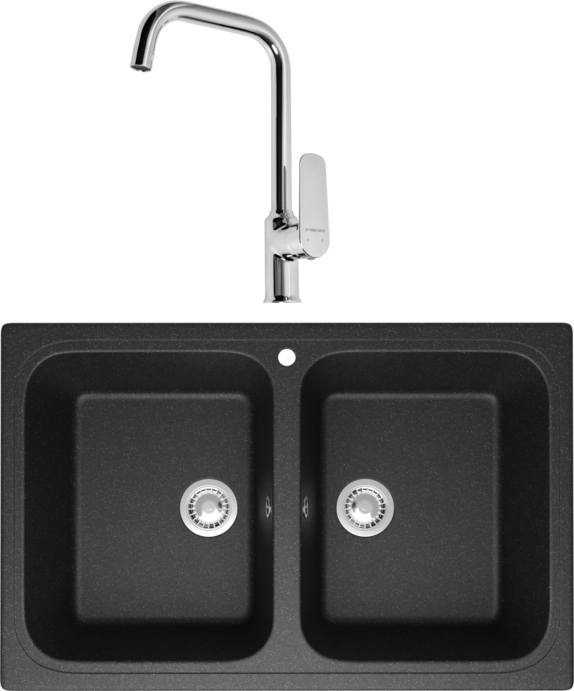 Комплект Мойка кухонная Domaci Болонья М-20-007 антрацит + Смеситель STWORKI