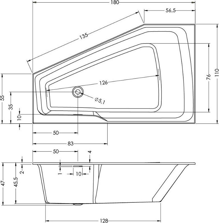 Акриловая ванна Riho Rething Space B115009005 180x110 R, заполнение через перелив