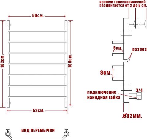 Полотенцесушитель водяной Ника Trapezium ЛТ 100/50-7