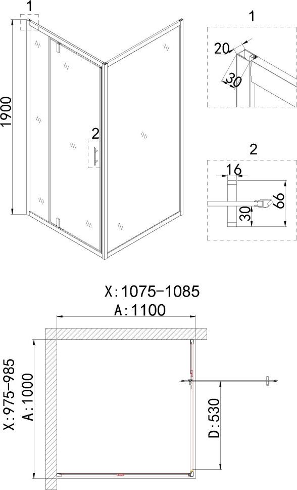 Душевой уголок Niagara Nova 100x110 NG-43-10AG-A110G, профиль золото, стекло прозрачное