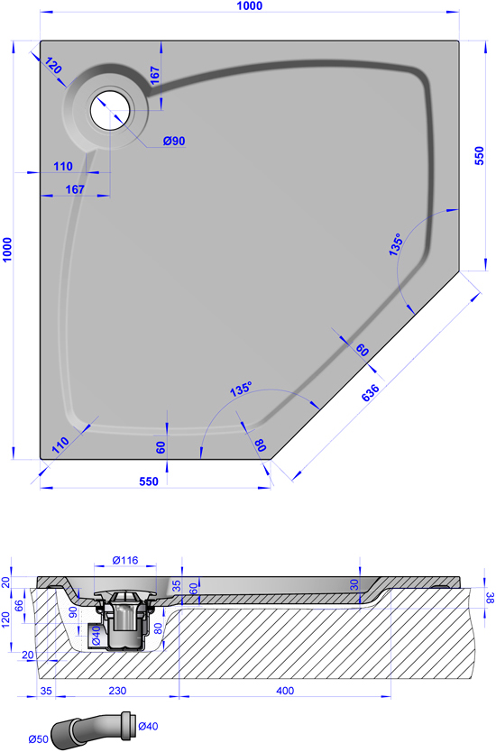 Поддон для душа GuteWetter Deluxe 100x100x2 P серый