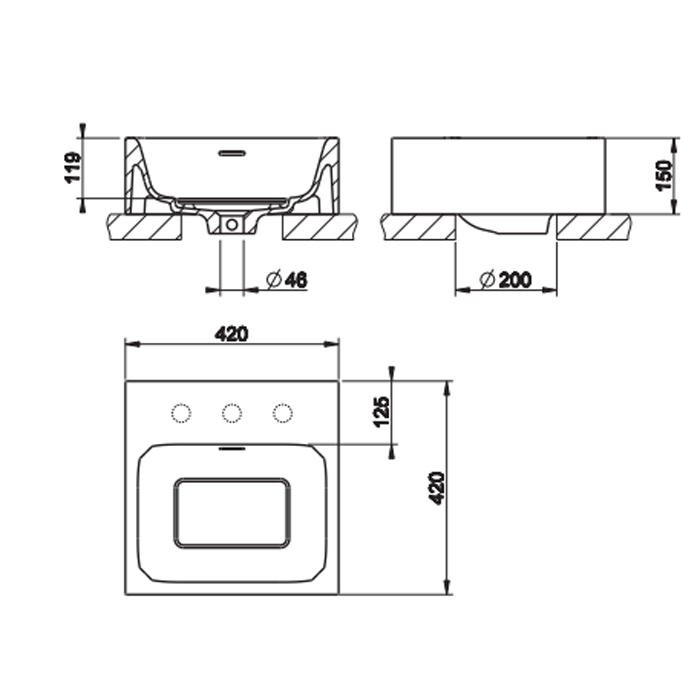 Раковина 42 см Gessi Rettangolo 37572#521, белый матовый