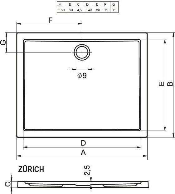 Душевой поддон Riho Zurich 264 150x90 D001002005 белый