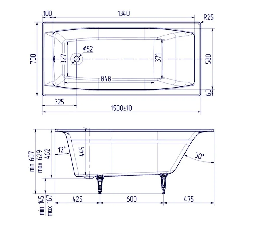 Чугунная ванна Creto Edge 150х70 26-1150 белый