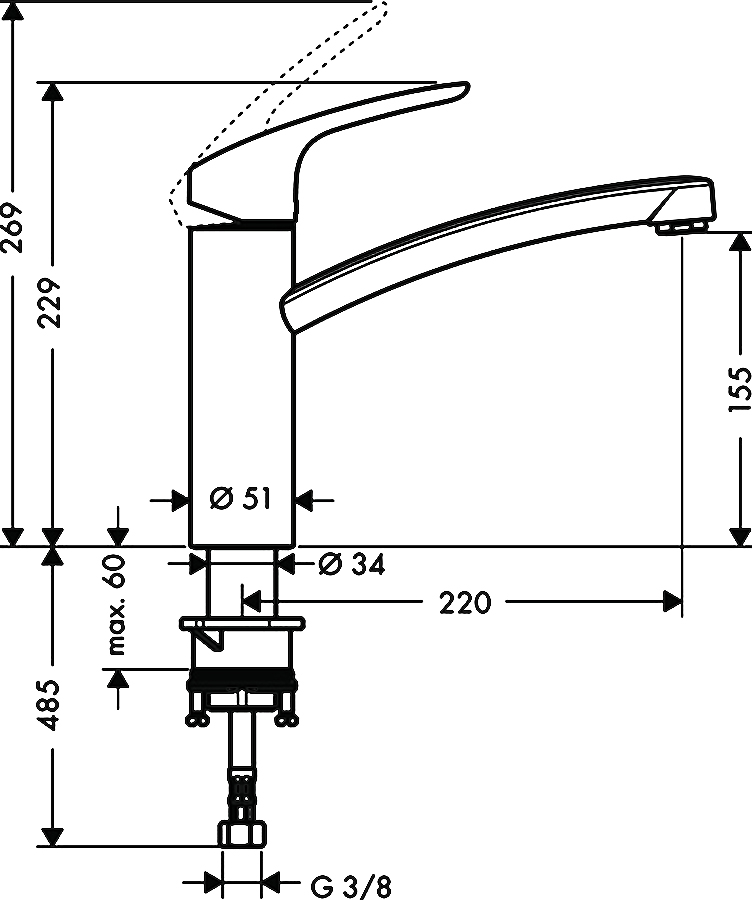 Смеситель для кухонной мойки Hansgrohe Focus 31806800, сталь