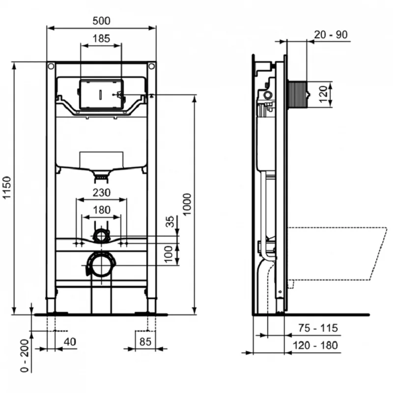 Инсталляция Ideal Standard Prosys 2.0, T0079V3 с унитазом Ideal Standard Tesi c сиденьем микролифт, T3527V3, комплект, T3868V3/121AC