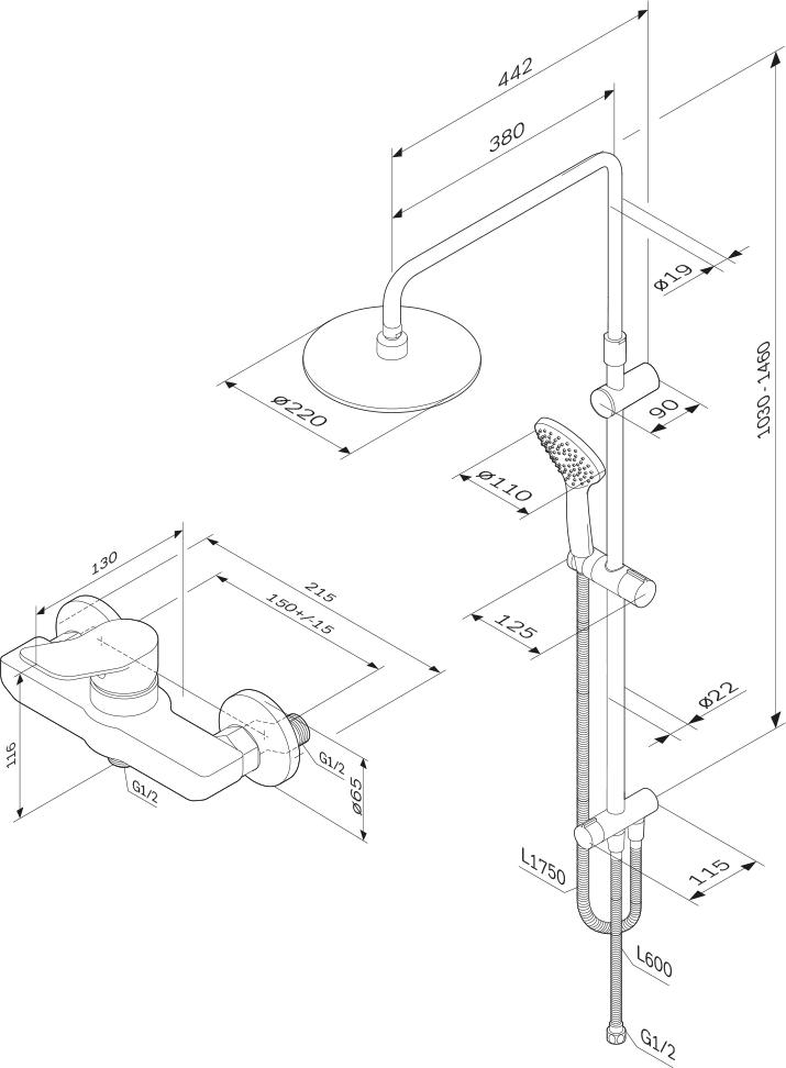 Душевая система Am.Pm X-Joy F42885A24, черный матовый