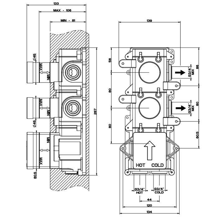 Скрытая часть для термостатического смесителя Gessi 43103#031, черный