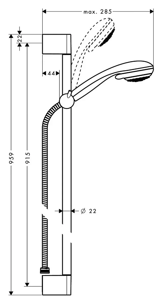 Душевой гарнитур Hansgrohe Crometta 85 Multi 27766000, штанга 90 см, корпус хром, лицевая часть серая