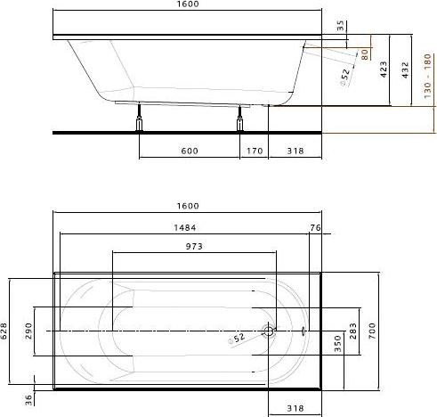 Акриловая ванна KOLO Opal Plus XWP1260000