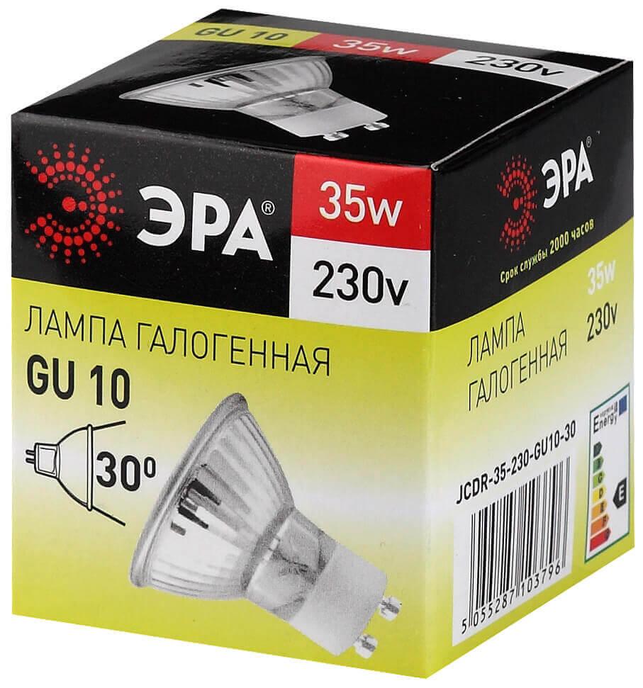 Лампа галогенная ЭРА GU10 35W 2700K прозрачная GU10-JCDR (MR16) -35W-230V C0027385