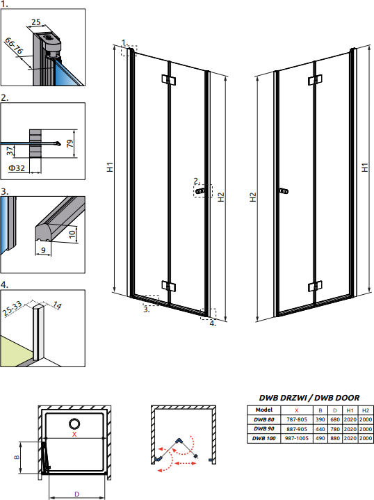 Душевая дверь в нишу 90 см Radaway Essenza New DWB 90 Right 385076-01-01R стекло прозрачное