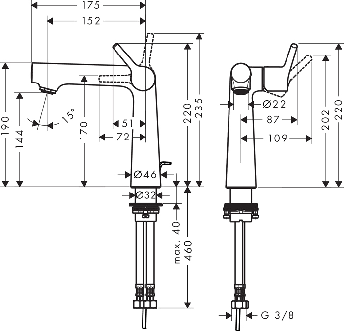 Смеситель для раковины Hansgrohe Talis S 72113000 с донным клапаном, хром