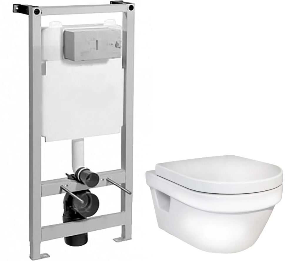 Инсталляция Jacob Delafon E5504-NF, с безободковым унитазом Gustavsberg Hygienic Flush 5G84HR01, сиденье микролифт, комплект