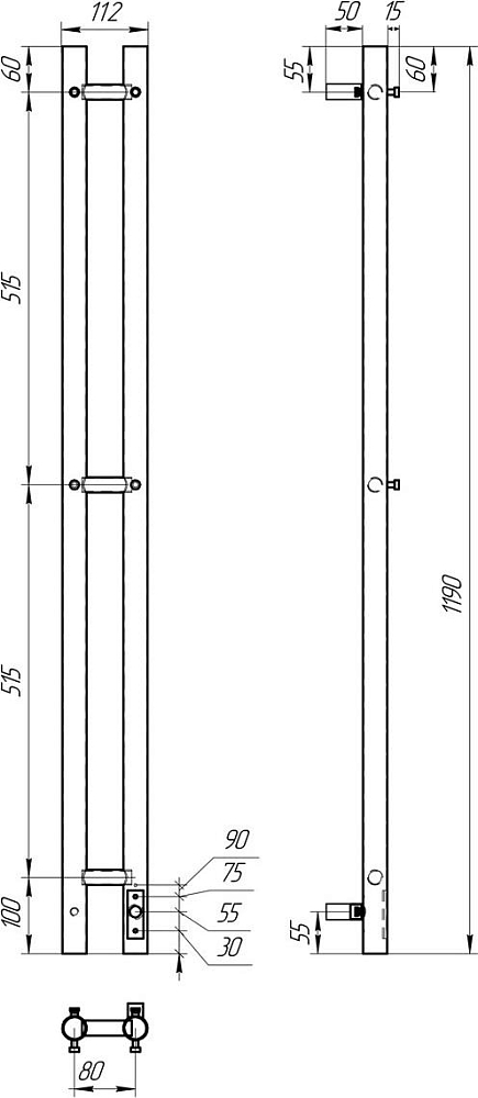 Полотенцесушитель электрический Point Деметра PN12812B П3 80x1200, черный