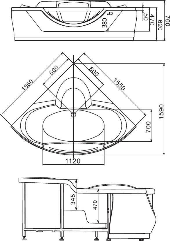 Акриловая ванна Gemy 155х155 G9025 II K