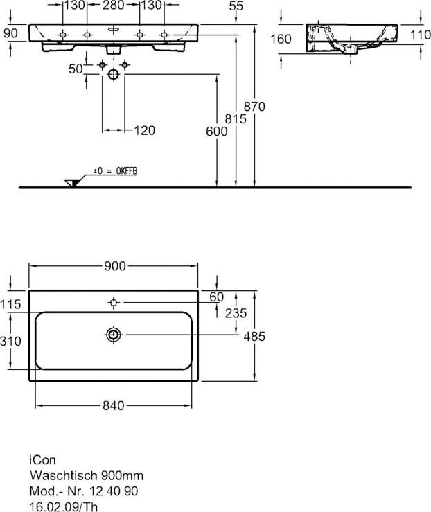 Раковина Geberit (Keramag) ICon F124090000 90 см, белый