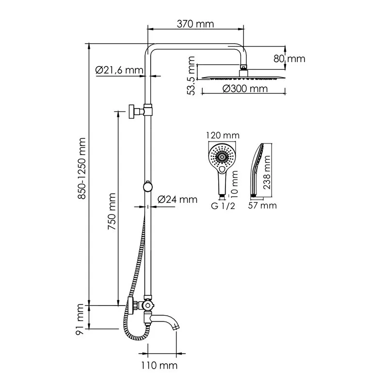 Душевая система WasserKRAFT серия A A188.116.101.010.CH Thermo хром